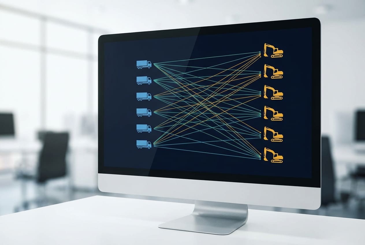 Визуализация алгоритма динамического распределения самосвалов по экскаваторам в карьере