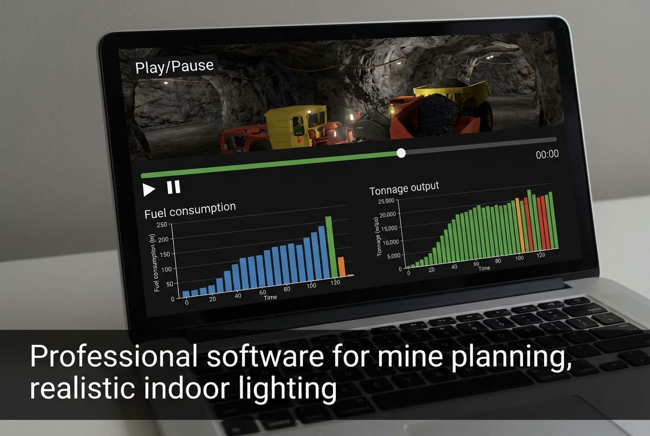 Интерфейс системы симуляции с результатами моделирования логистических процессов карьера