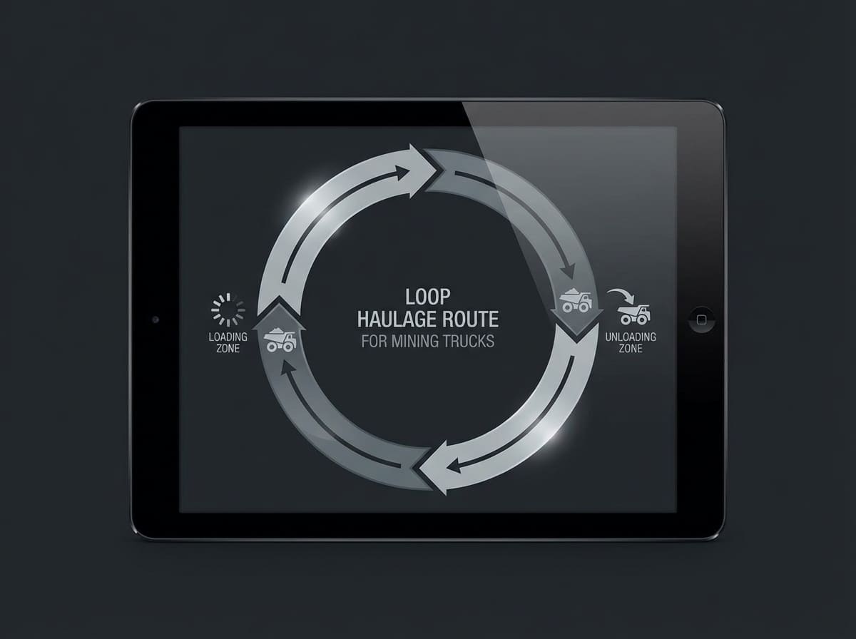 Схема кольцевого маршрута движения самосвалов в карьере с обозначением точек погрузки и разгрузки