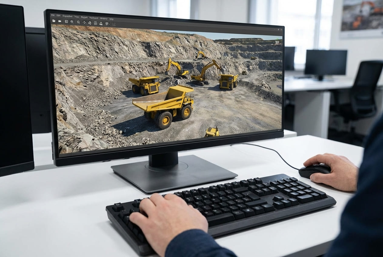 Интерфейс диспетчерского модуля АСУ ГТК с отображением карты карьера и позиций техники